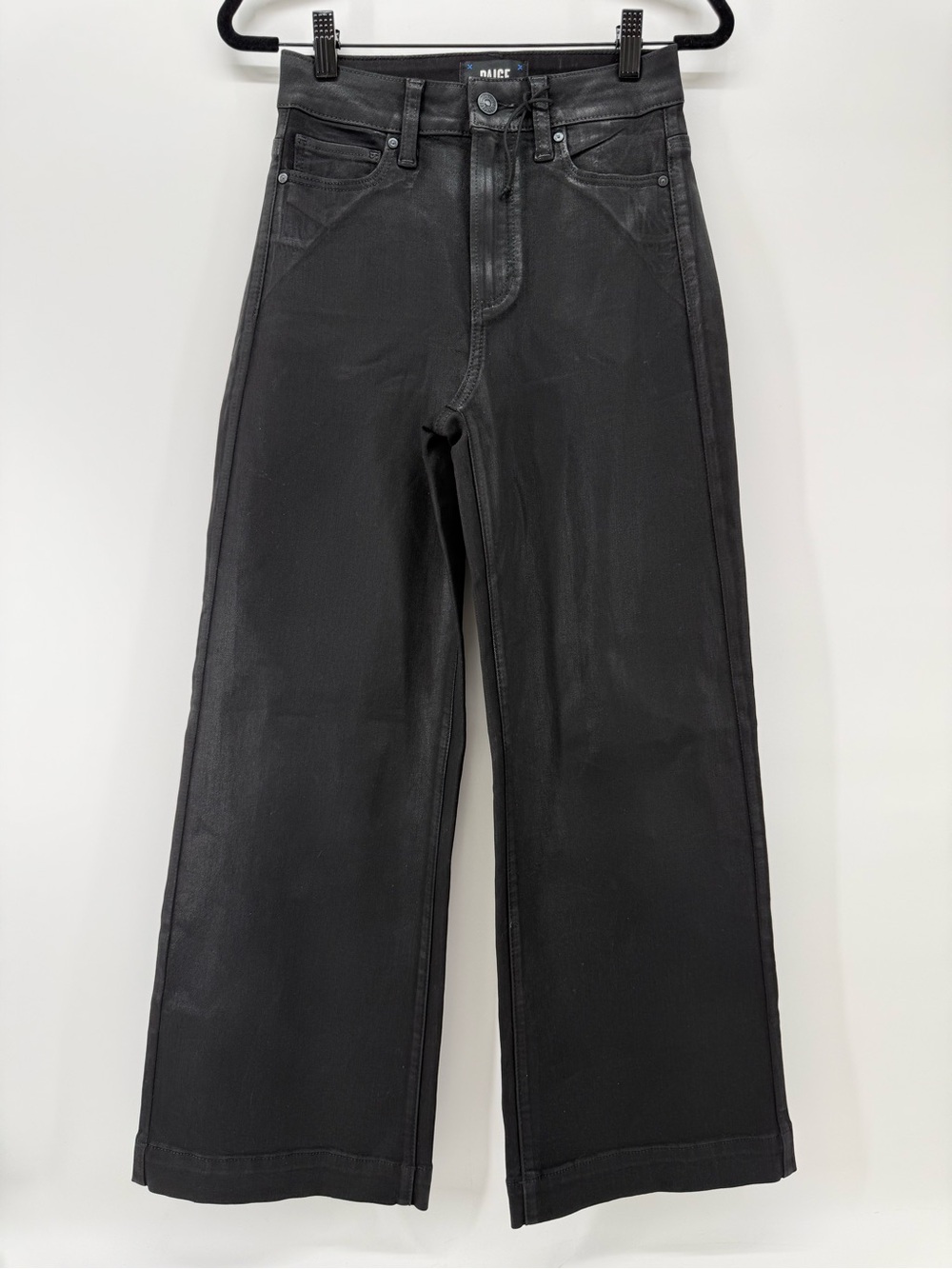 Paige Anessa High Rise Wide leg Coated Jeans Size 24 black